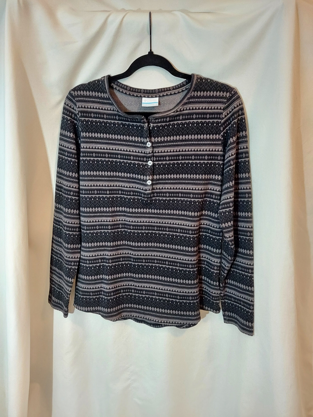 Columbia Aspen Lodge Jacquard Henley Shirt Dark Grey Fair Isle Knit XL